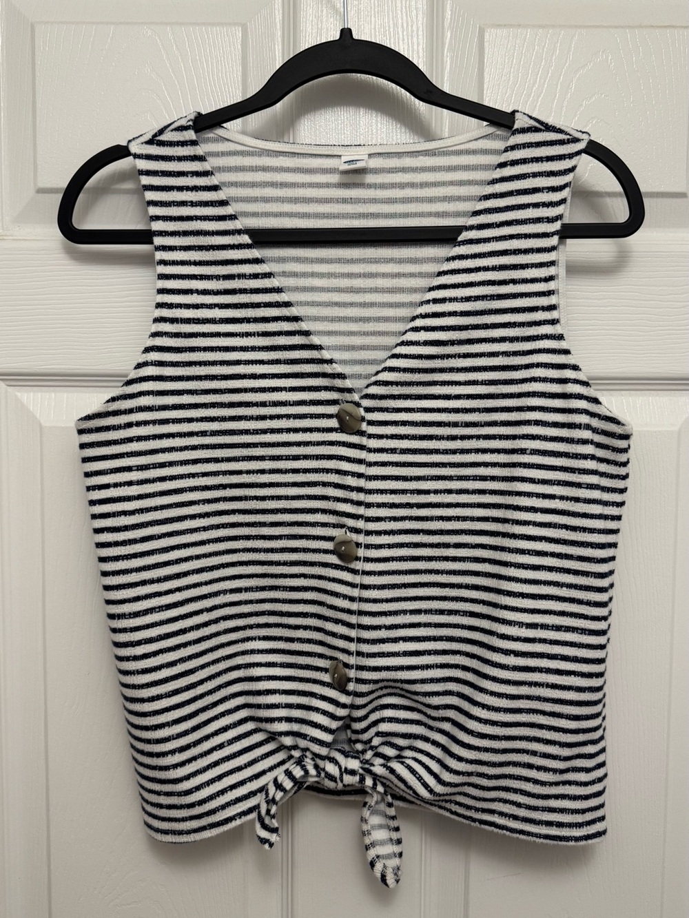Old Navy Navy and White Striped Tie-Front Tank